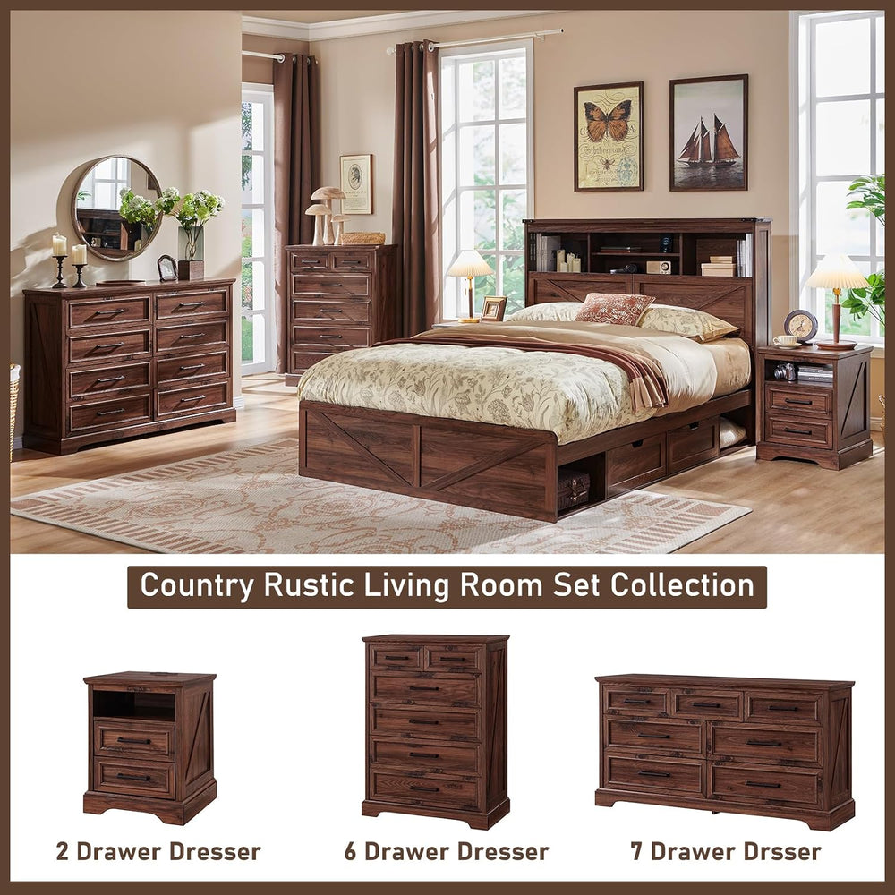ACCOHOHO 7 Drawer Dresser, 52" Wide Farmhouse Chest for Bedroom, Brown