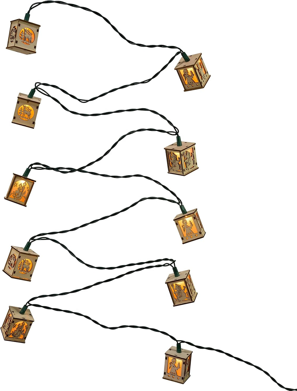 Kurt Adler UL 10-Light Wooden Lantern Light Set