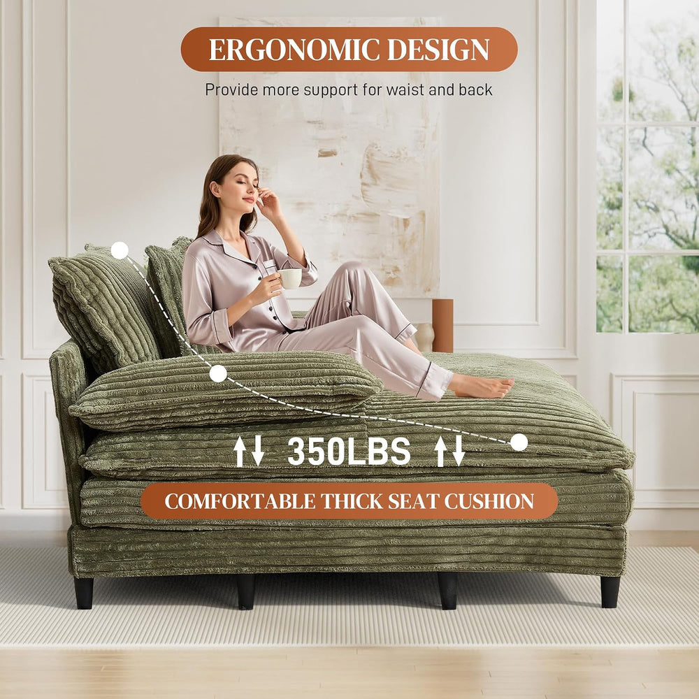 Rophefx 54" Oversized Chaise Lounge, Adjustable Corduroy Sofa Bed,Green