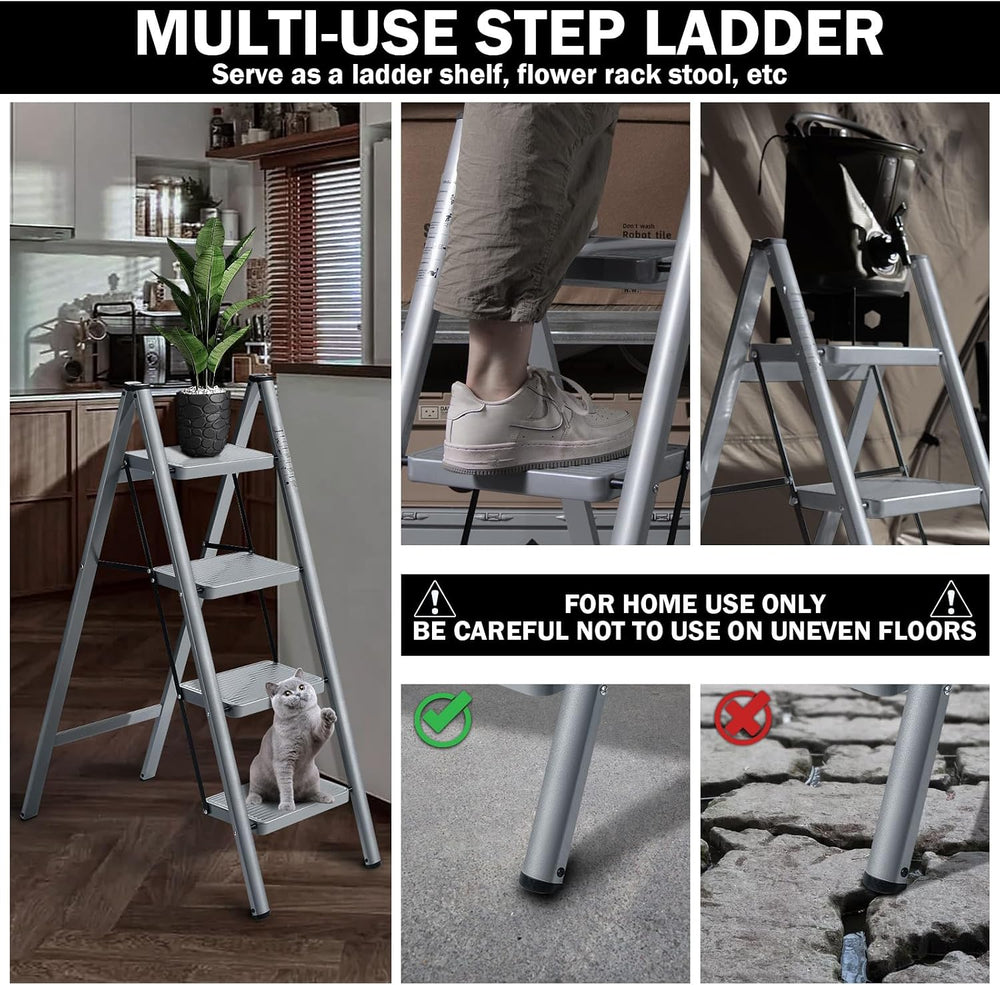 XinSunho 4 Step Ladder, Steel Folding Step Stool with 330lbs Heavy Duty