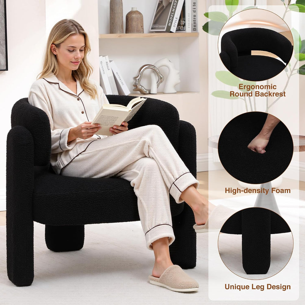 Accent Chair for Living Room, Modern Sherpa Barrel Chair, Upholstered Living ...