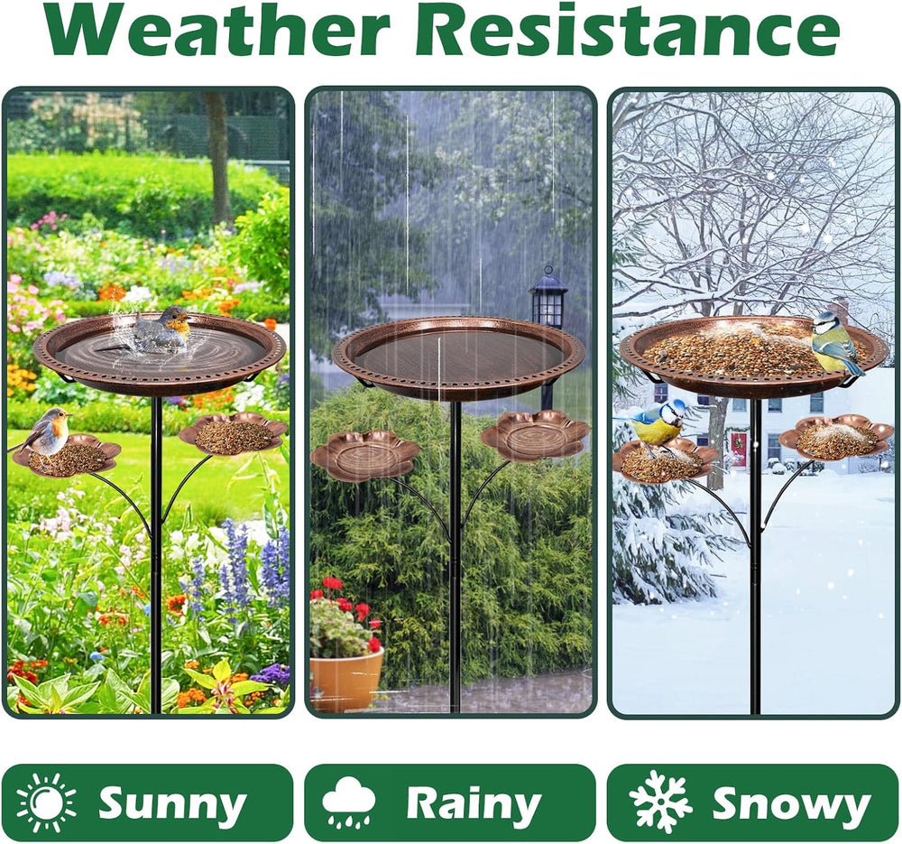 Bird Bath for Outside,Birdbaths with 2 Detachable Flower Feeders