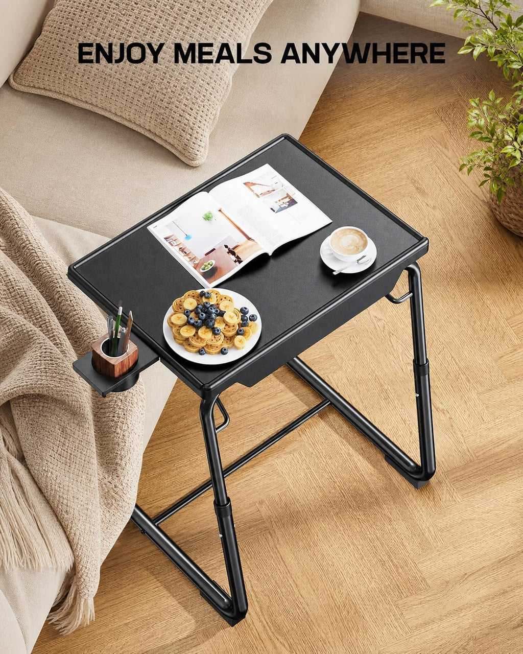 TV Tray - TV Table for Eating, Folding Table Trays with 6 Height & 3 Tilt Angle, TV Tray Table with Cup Holder, Dinner Tray for Eating or Working on Couch, Bed, Living Room, Home & Office