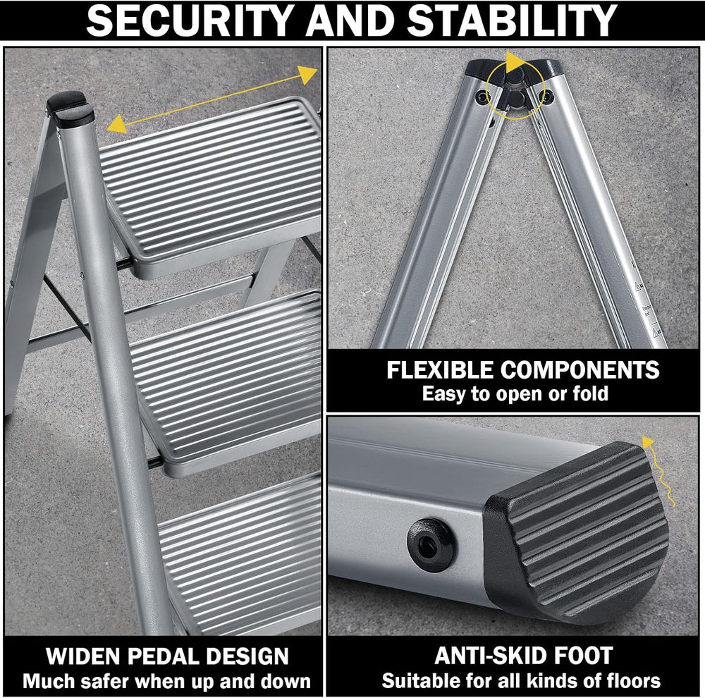 XinSunho 4 Step Ladder, Steel Folding Step Stool with 330lbs Heavy Duty