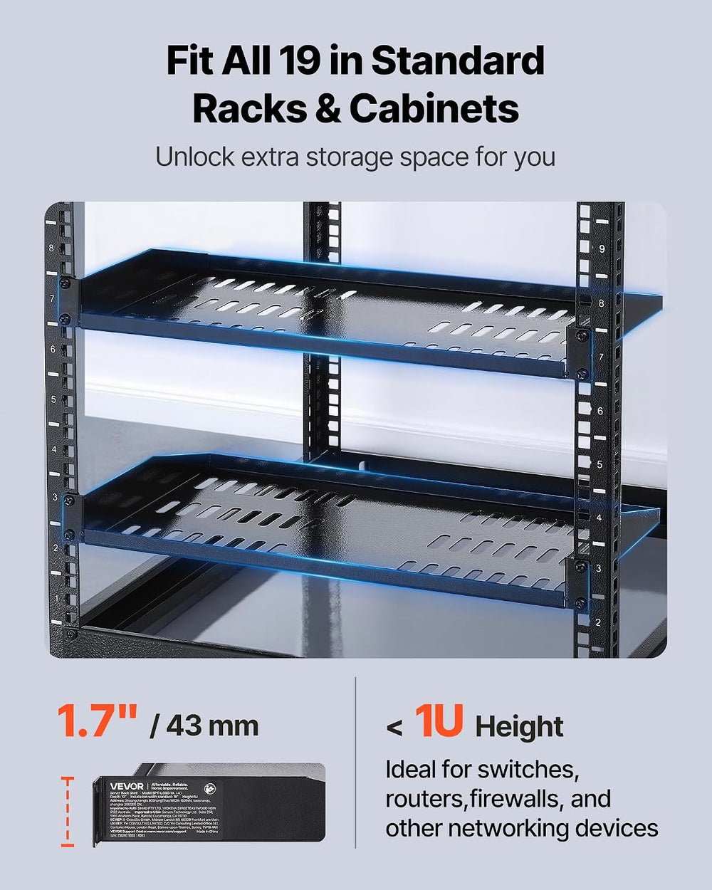 VEVOR 1U Server Rack Shelf, 4 PCS, 50 lbs Max Load-Bearing Vented Cantilever,...