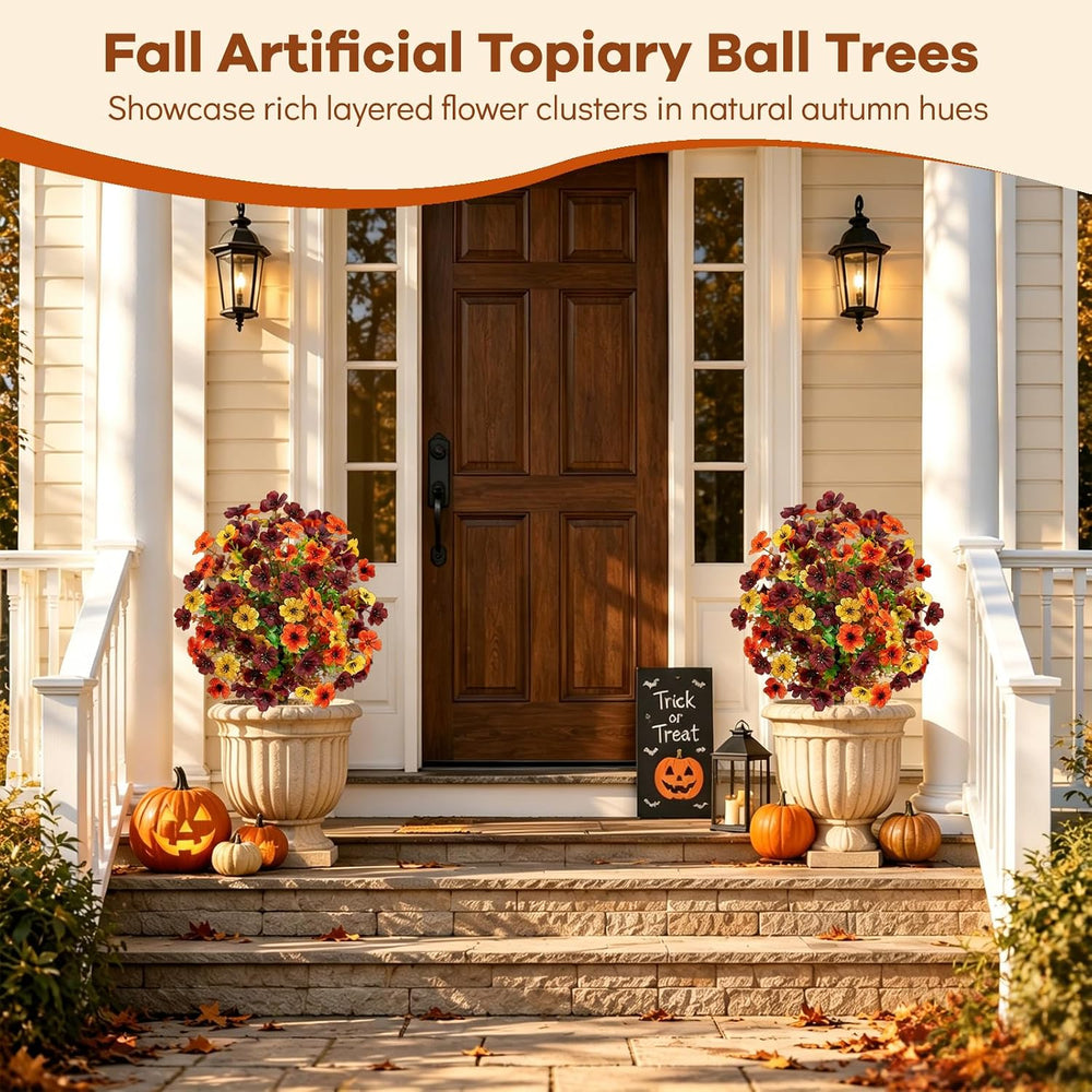 2 Pack Fall Artificial Topiary Ball Trees, UV Resistant Artificial Outdoor Sh...