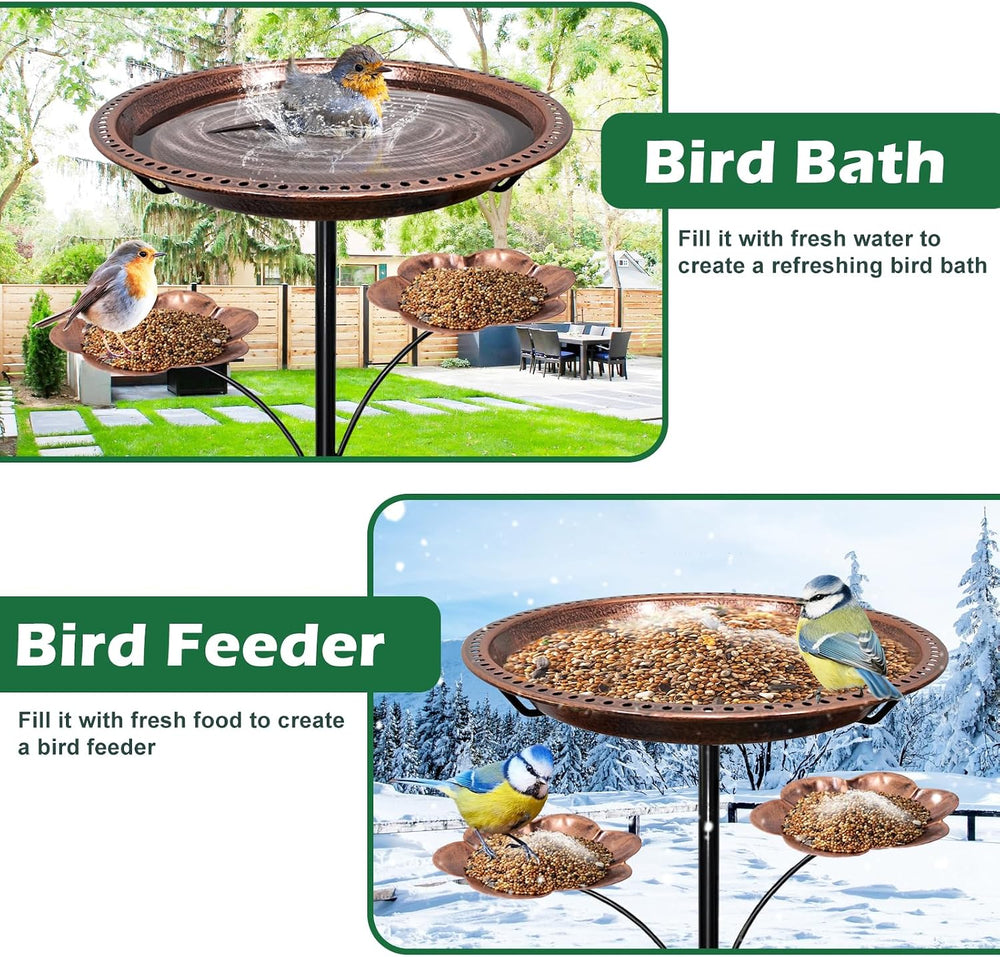 Bird Bath for Outside,Birdbaths with 2 Detachable Flower Feeders