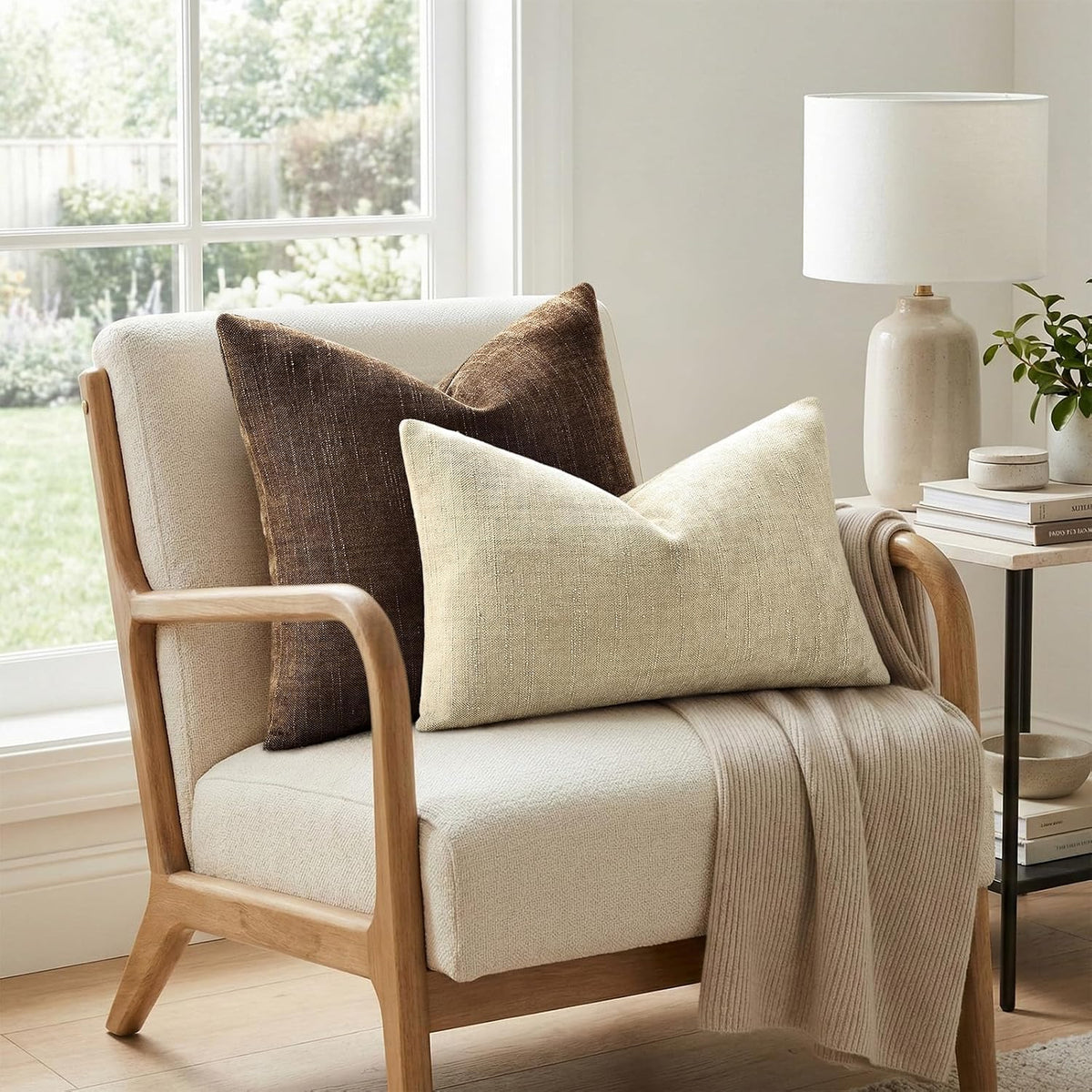 decorUhome Chenille Decorative Throw Pillow Covers 24x24 Set of 2, Brown