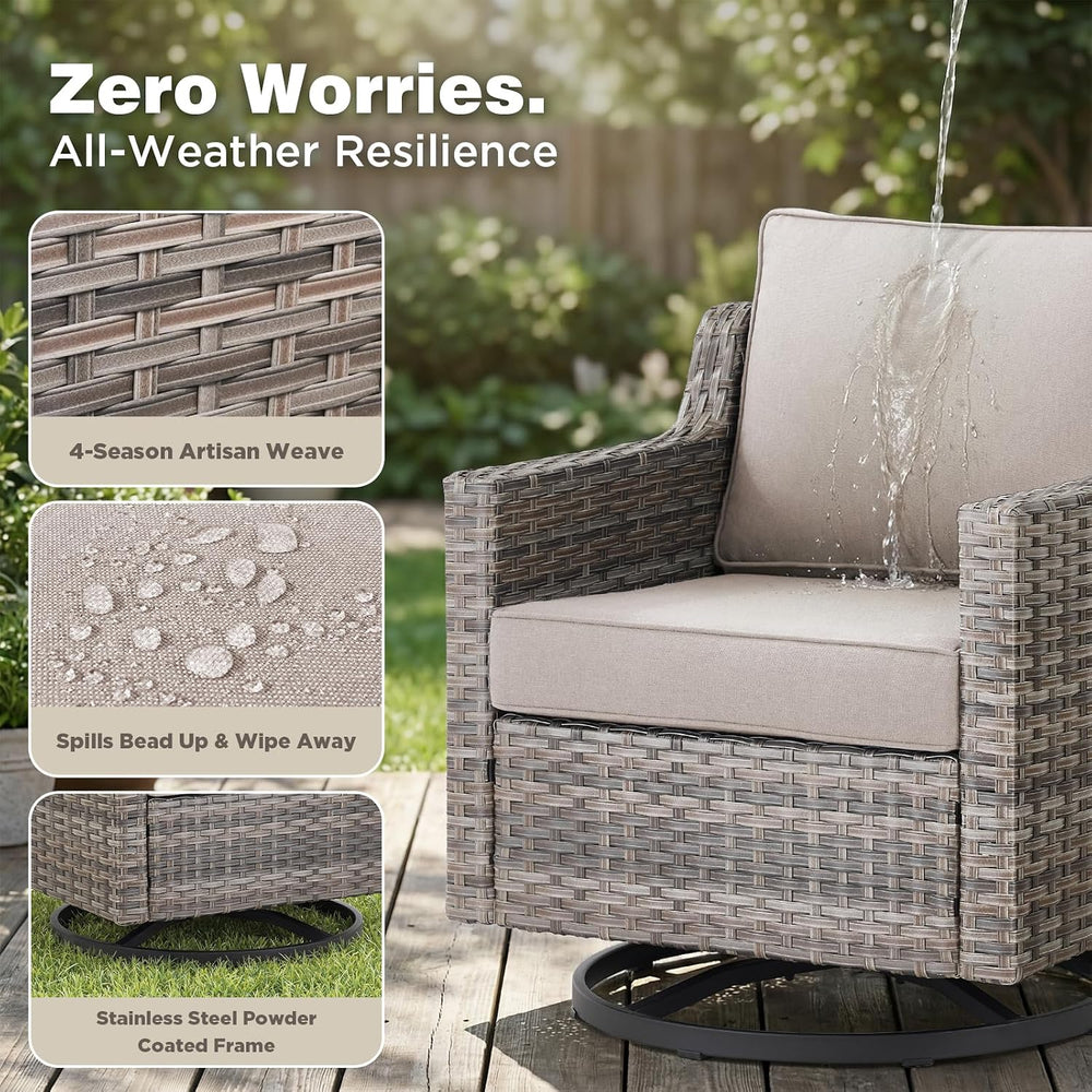 Belord Patio Wicker Swivel Rocker Patio Chairs with 3-Seater Sofa, Outdoor Ra...