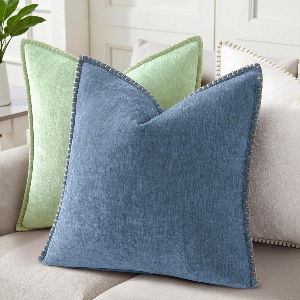 Pallene Chenille Soft Blue Grey Throw Pillow Cover 24x24 Set of 2
