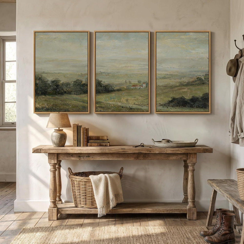3 Piece Large Framed Vintage Landscape Wall Art for Living Room, 24x36 Inch