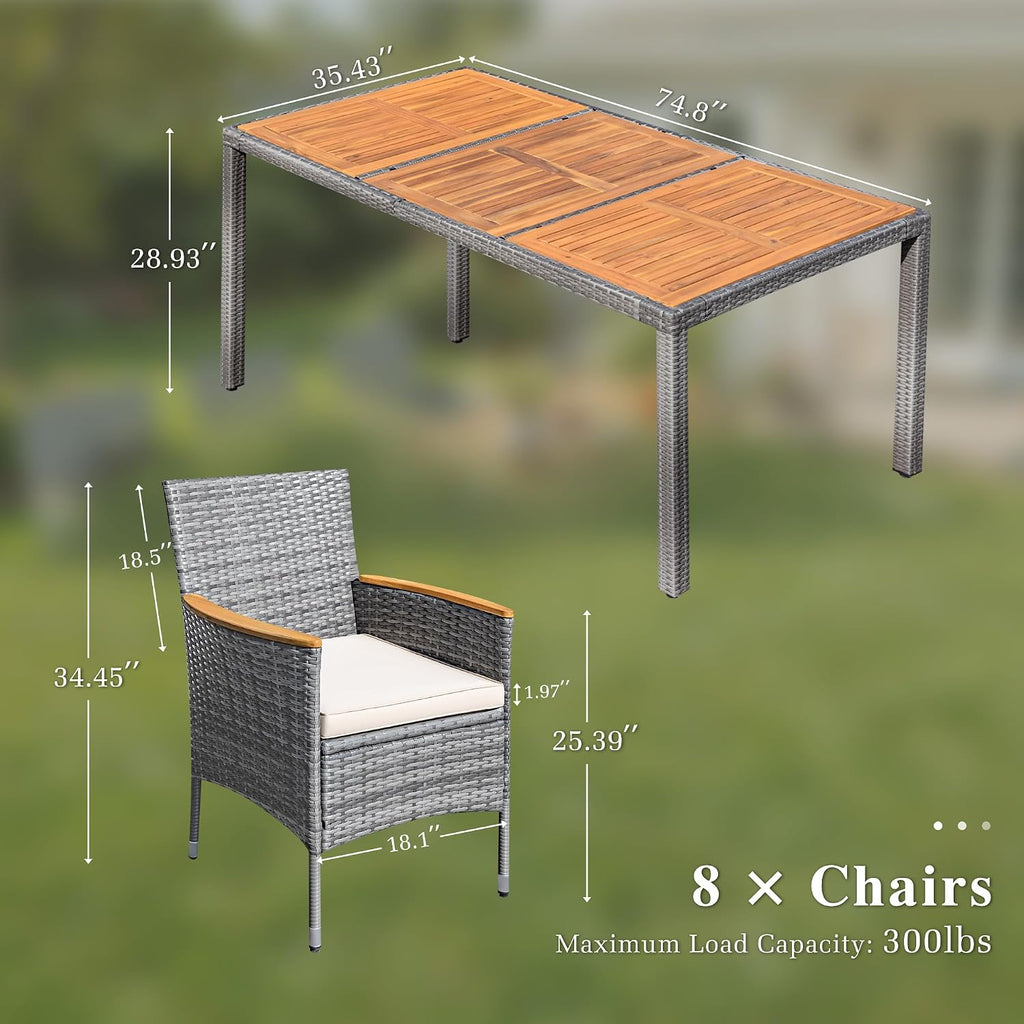devoko 9 pcs acacia wood patio dining set on a desk or shelf