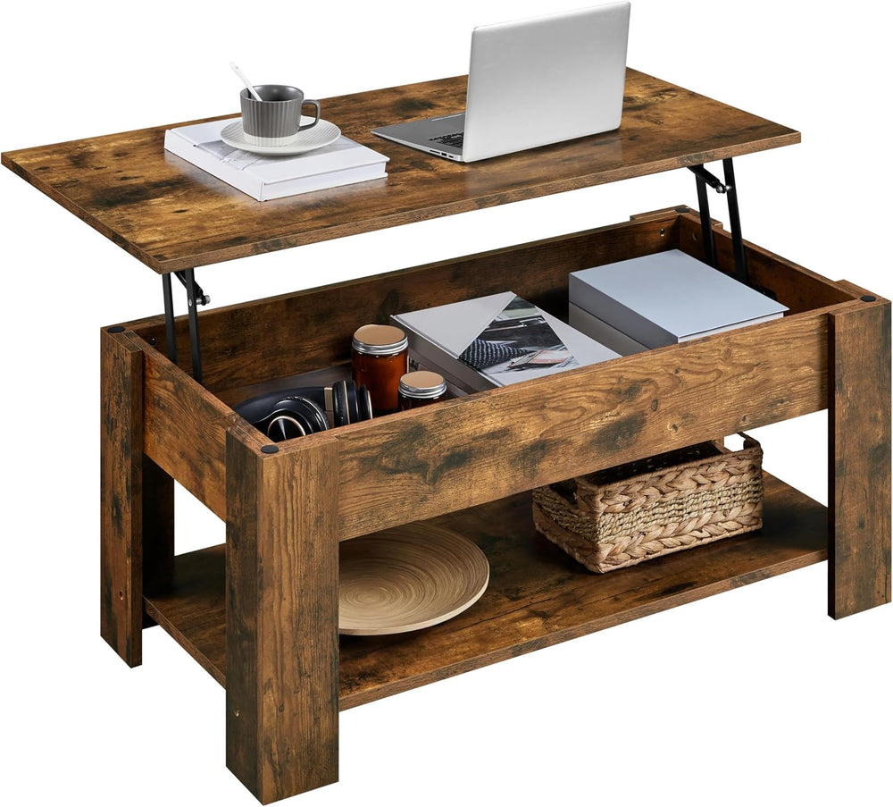 Yaheetech 38.6" Lift Top Coffee Table with Hidden Storage, Rustic Brown