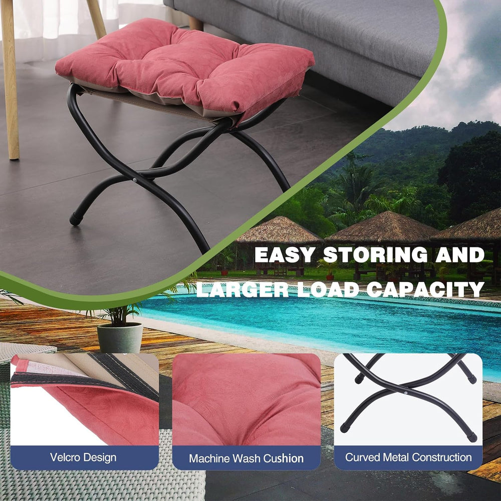 15" Upholstered Folding Foot Rest Stool with Foldable Metal Frame Pink Red