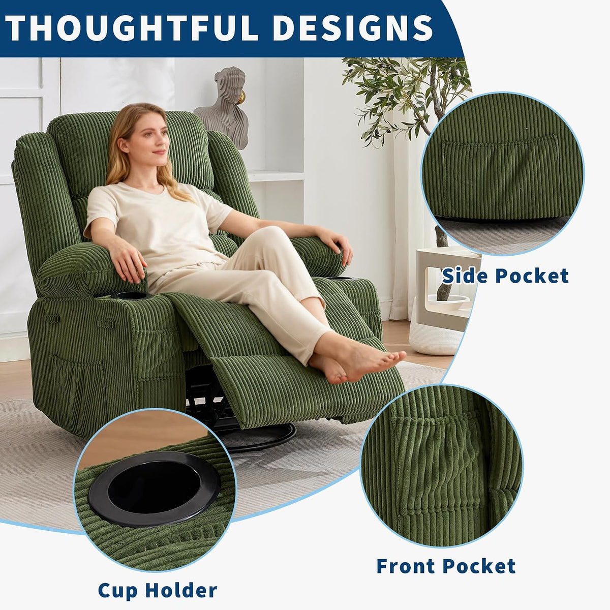 Garvee Rocking Recliner Chair for Adults Wide 360° Swivel Rocker Recliner