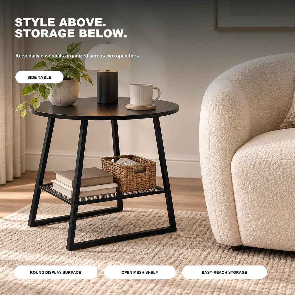 Lightdot 24-Inch 2-Tier Round Side Table with Storage Shelf