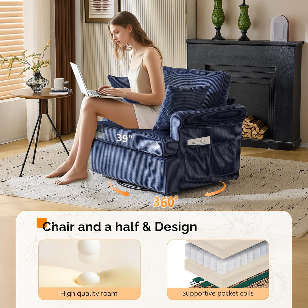 VINGL 39.2" Wide 360° Swivel Accent Armchairs with Pillows Set of 2, Ove...