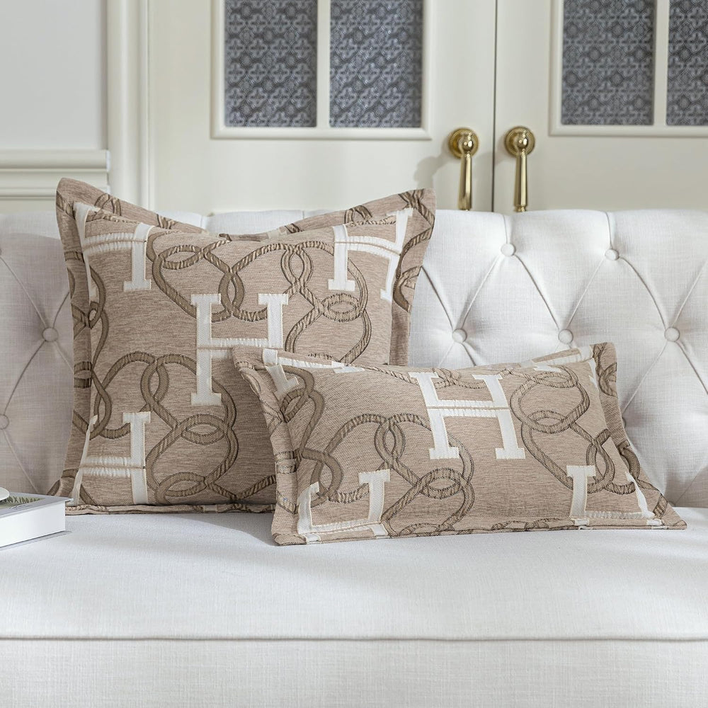 1 Piece Modern Letter H Throw Pillow Cover 20x20 Inch, Light Taupe