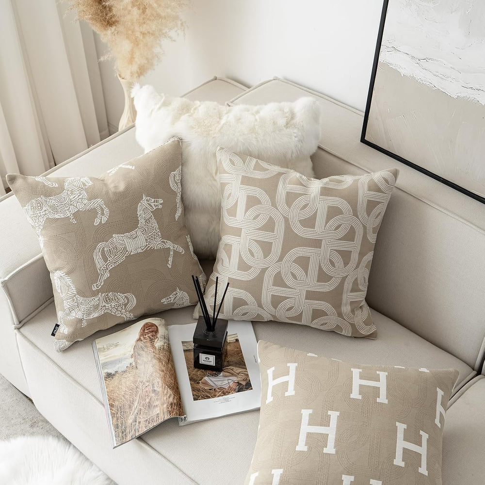 Croker Horse 20x20'' Inches Throw Pillow Cushion Cover - Beige Royal ...