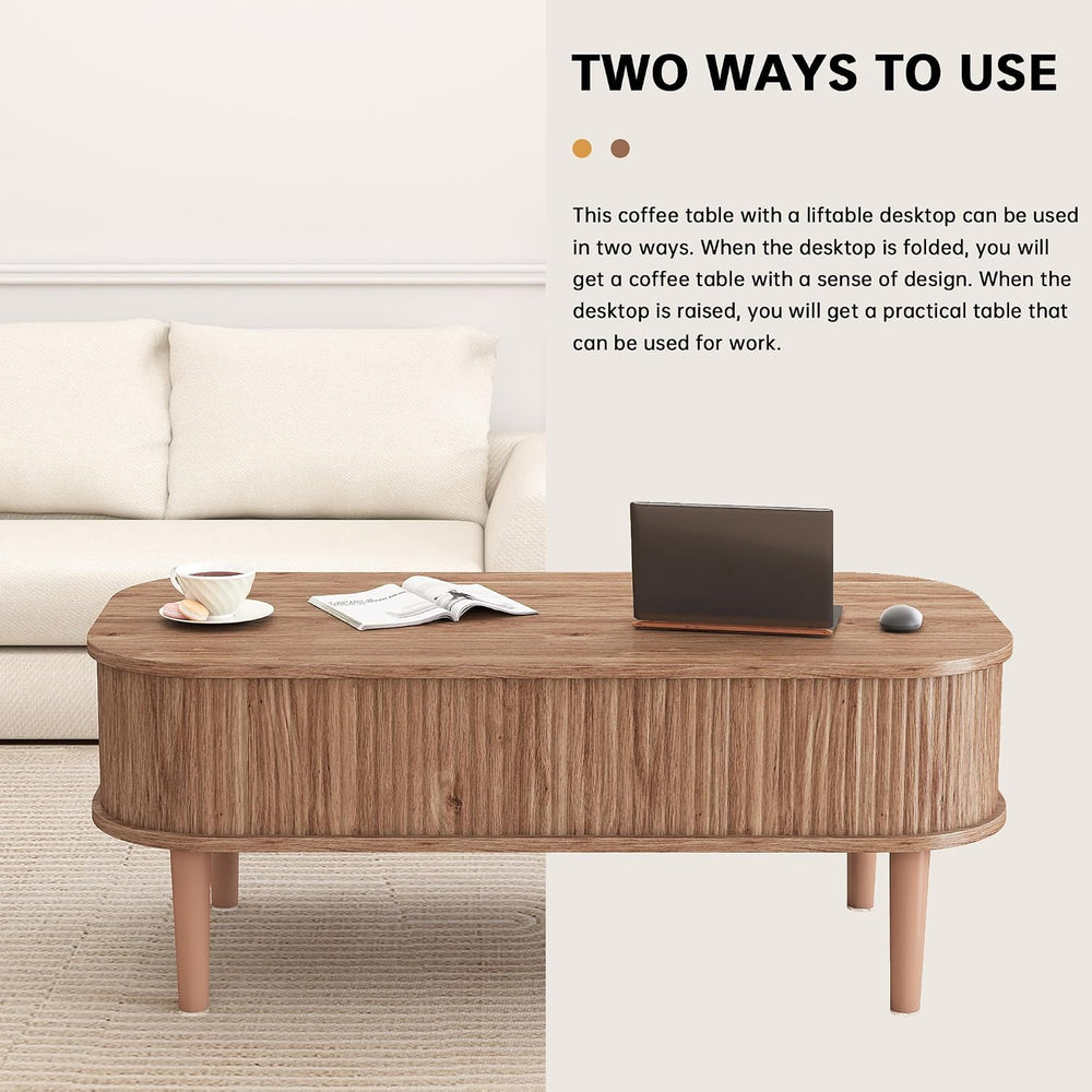 Coffee Table, Fluted Lift Top Coffee Tables for Living Room, Center Tables wi...