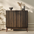 Fluted Buffet Cabinet with Storage, Small Accent Cabinet, Brown