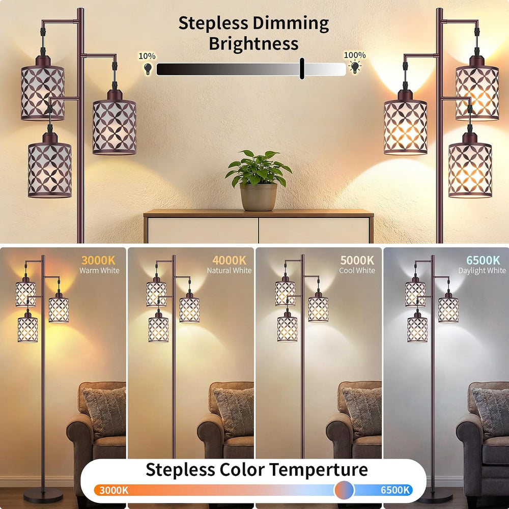 72" Dimmable Floor Lamp with Remote & Timer, Industrial Farmhouse Ru...