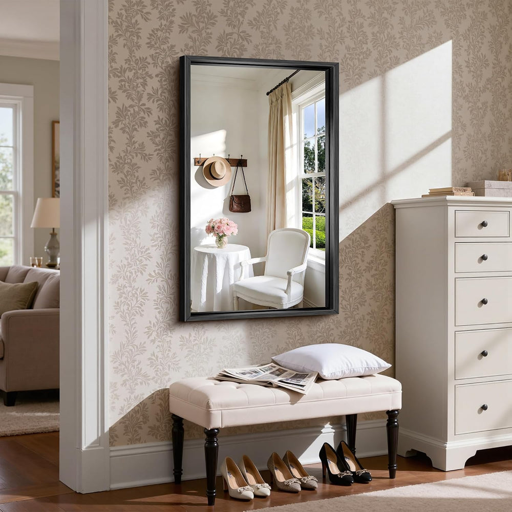 CIRCUMI 24"x40" Brushed Black Bathroom Mirror, Rectangular Vanity M...