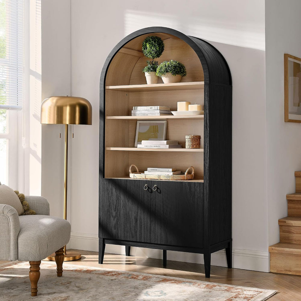Modway Nolan Tall Arched Storage Display Cabinet in Black - 74 Inch Arch Book...