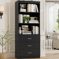 FOTOSOK 71" Black Bookshelf with 3 Drawers, Tall Bookshelf and Bookcase