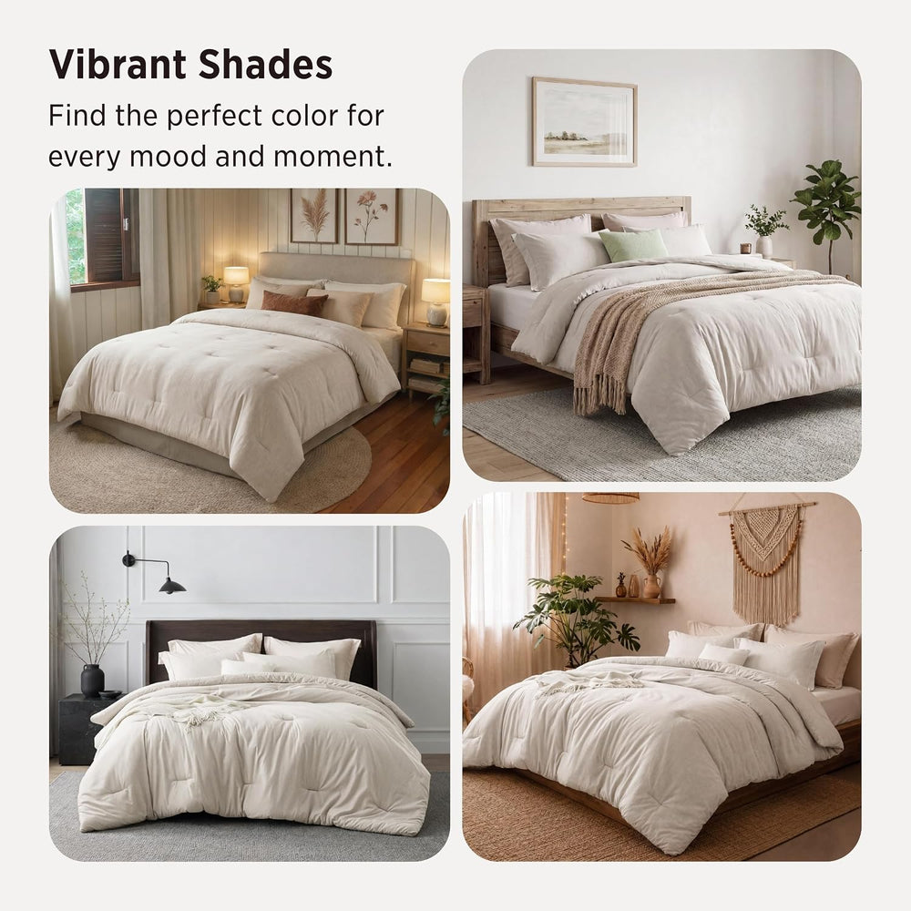 Bedsure King Size Comforter Set, Beige Soft Cationic Dyed Bed Set 3 Pcs