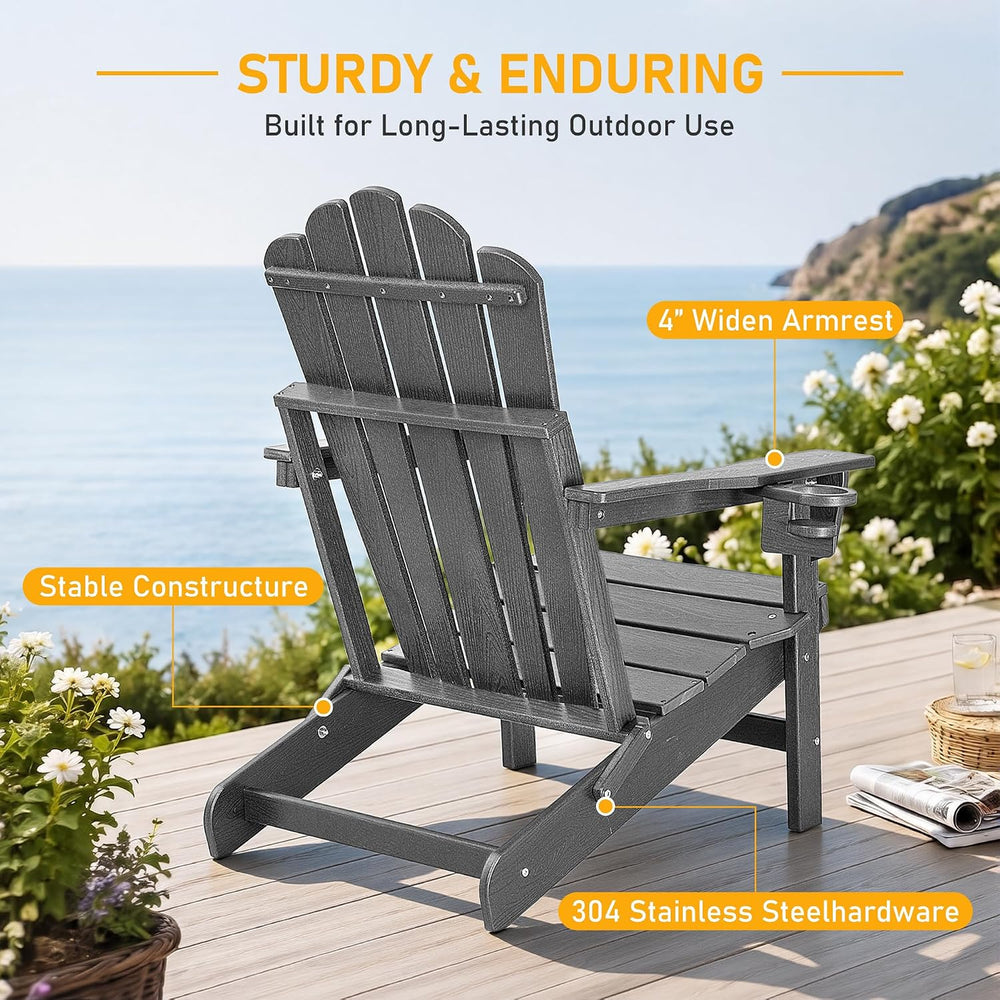 Oversized Folding Adirondack Chair, HDPE Fire Pit Chair Holds 400 LBS