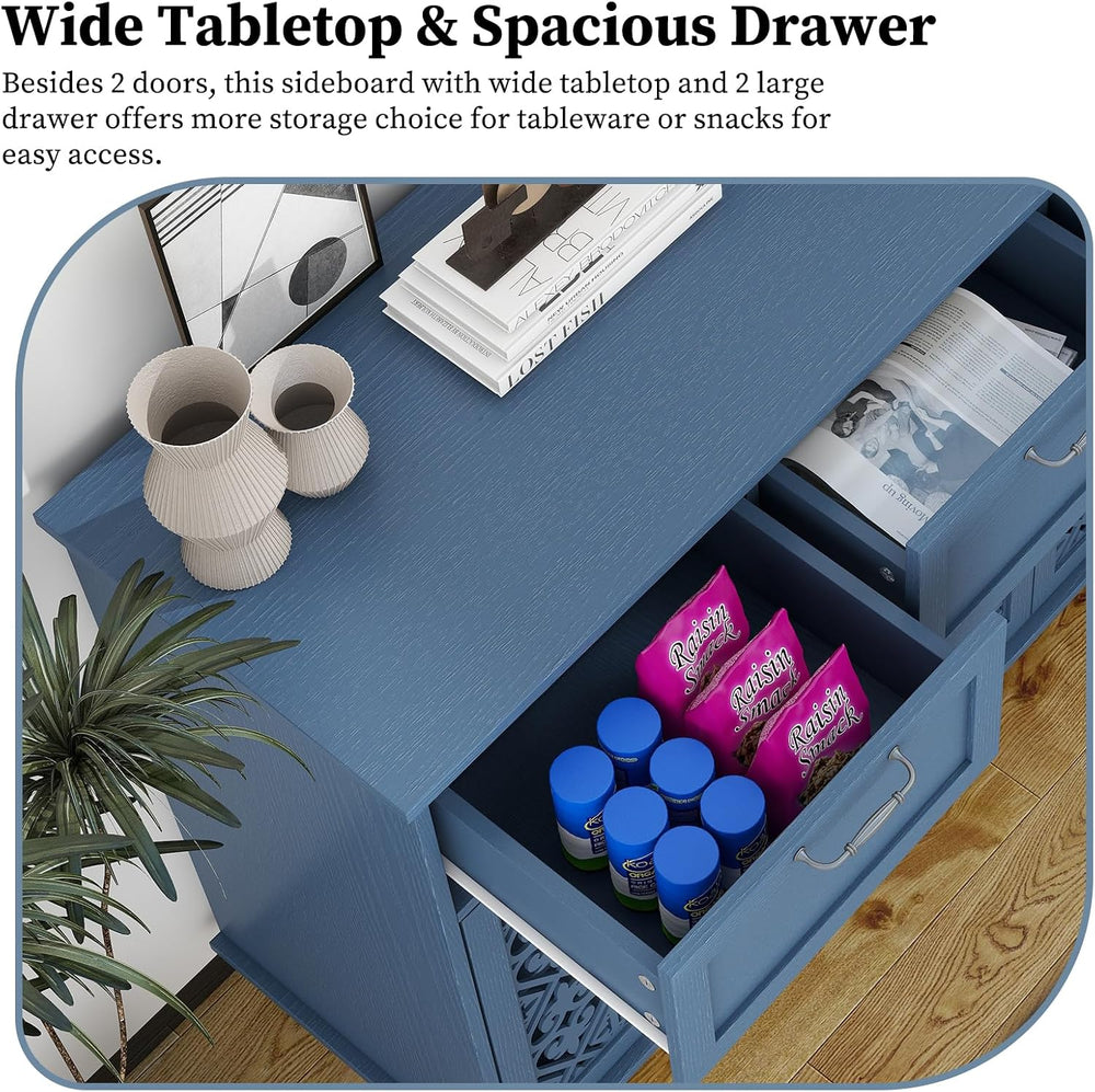 Kitchen Storage Cabinet with Drawers - Accent Cabinet with Carved Door, Floor...