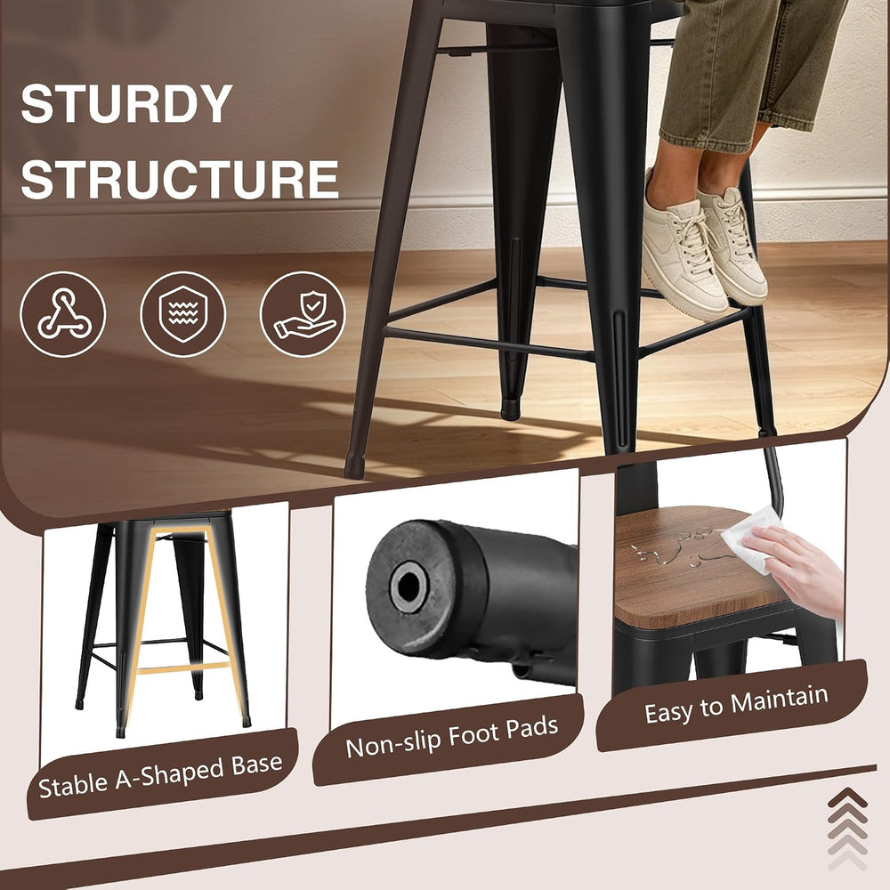30" Swivel Bar Stools Set of 4 Metal Bar Height Stools with Back