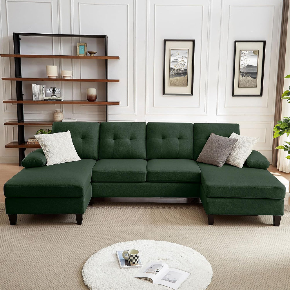 Sectional Couches for Living Room, Modern Linen Fibre U Shaped Sofa Couch wit...