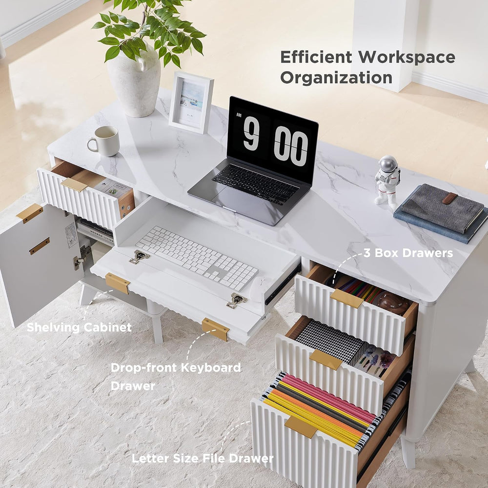 T4TREAM 60" Modern Fluted Executive Desk with Drawers, White