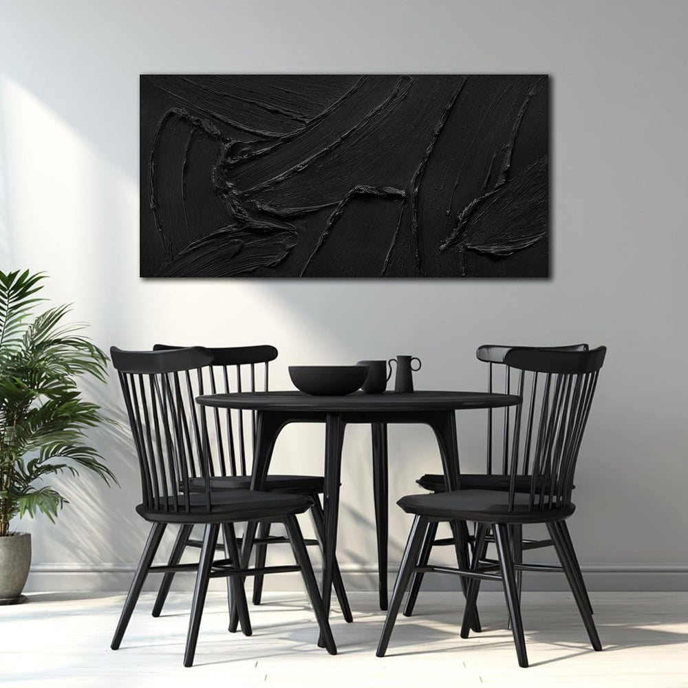 MXUNYZ Black Abstract Canvas Art, Hand Painted 3D Thick Texture Painting