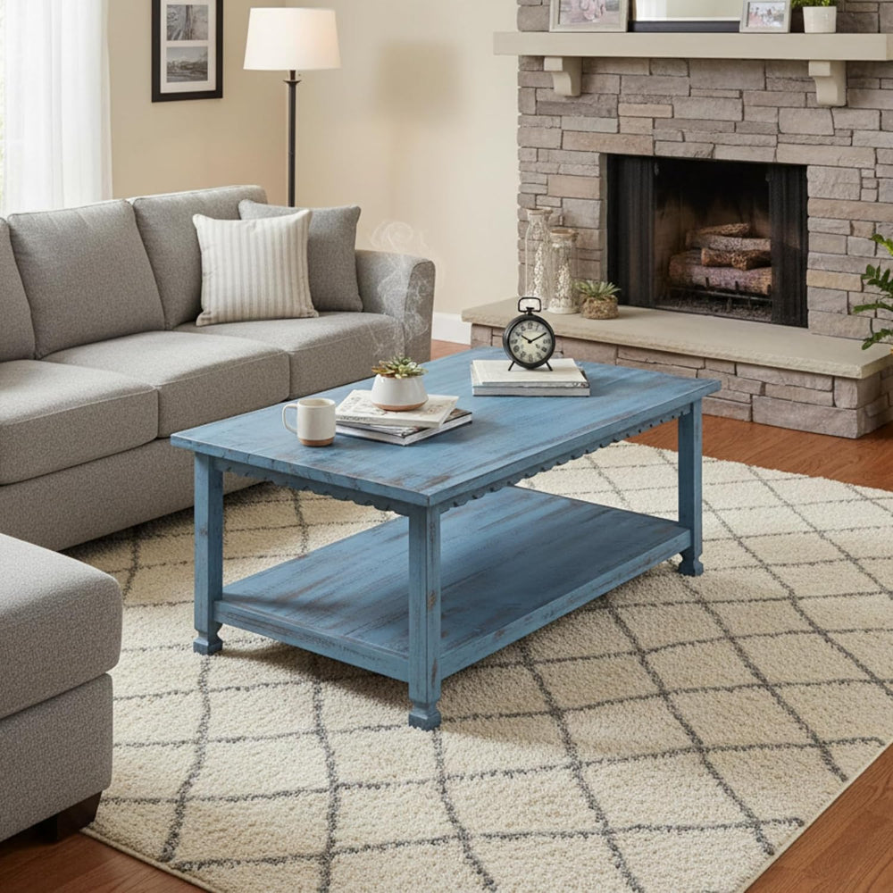 Alaterre Country Cottage Solid Wood Coffee Table, Blue Antique, 42 Inch