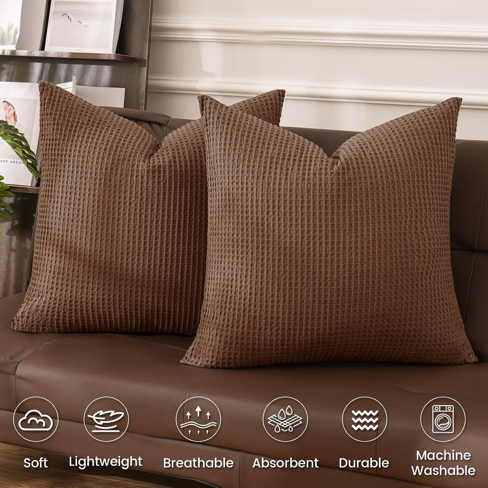 PHF 100% Cotton Waffle Weave Throw Pillow Cover, 24" x 24", No Fill...