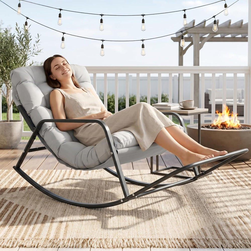 NICESOUL Papasan Rocking Chair with Footrest, Outdoor Rocking Chair with Cush...