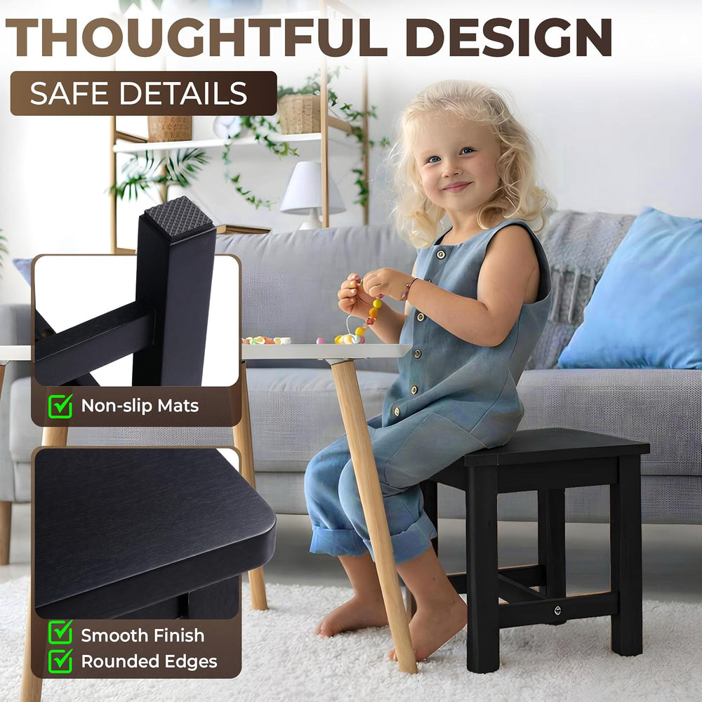Solid Wood Stool, Small Wooden Step Stool, Black
