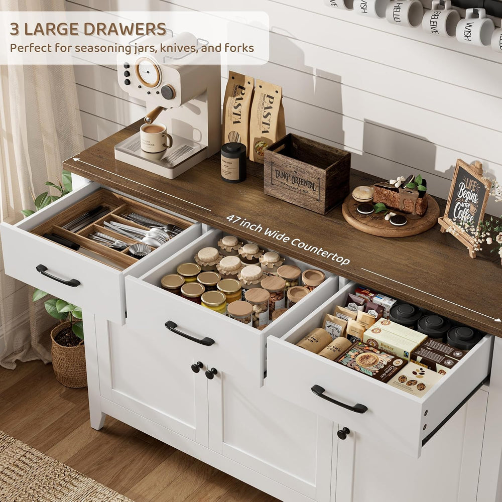 HORSTORS 47" W Kitchen Buffet Sideboard Cabinet with Storage Drawers, White