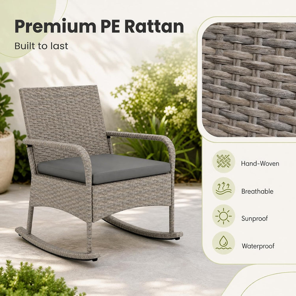 Tangkula 3-Piece Outdoor Wicker Rocking Bistro Set with 2-Tier Coffee Table