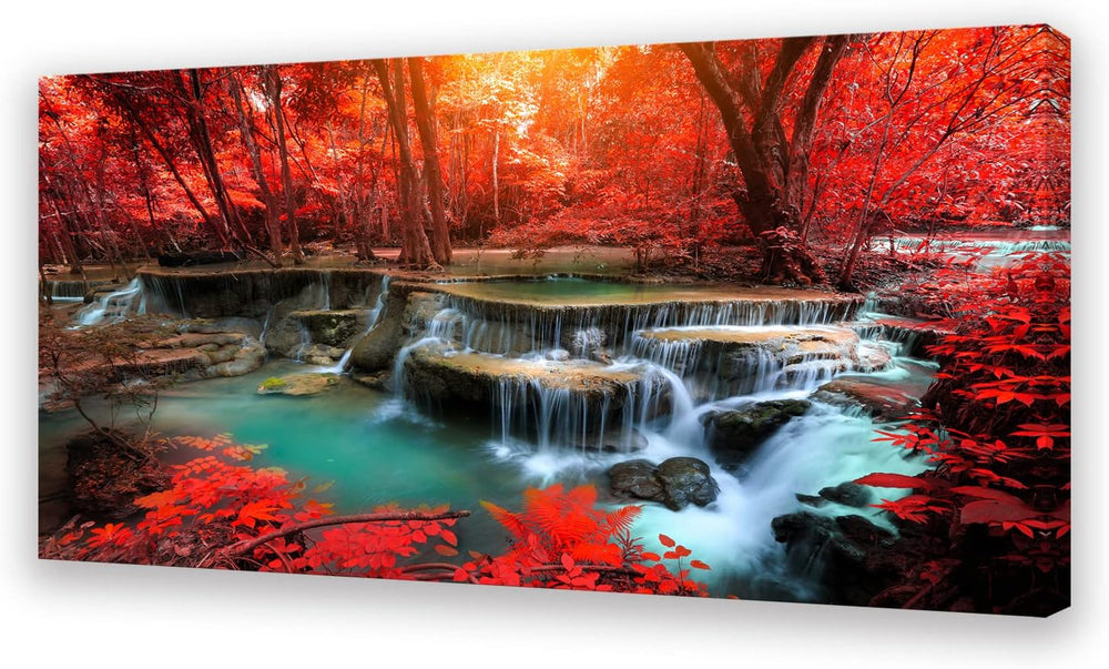 Muolunna BK03975 Wall Art Decor Canvas Print Picture Red Forest Waterfalls 1 ...