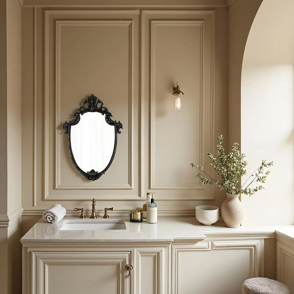 Vintage Black Wall Mirrors 16 x 24 inch, Distressed Finish Golden