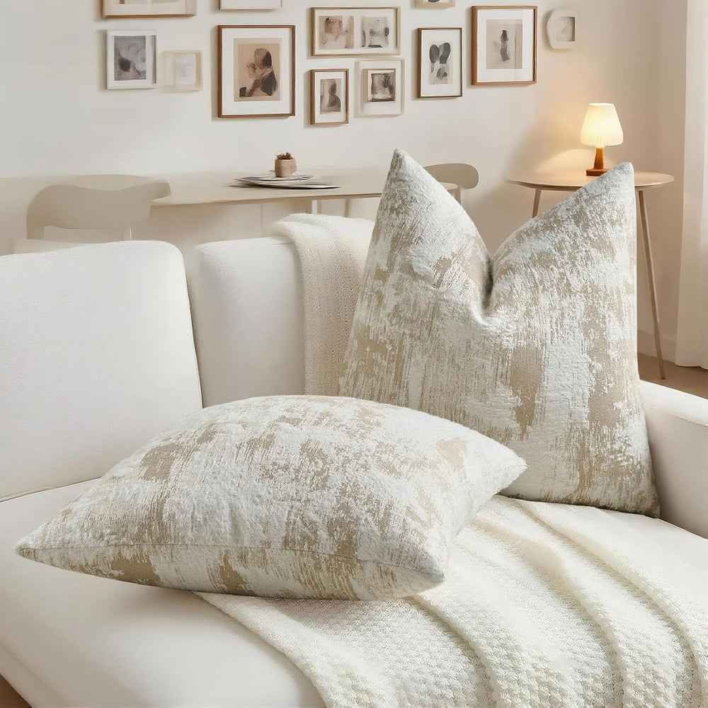 HAUSSY Pack of 2 Faux Cashmere Throw Pillow Covers 18x18 Inch, Brown White