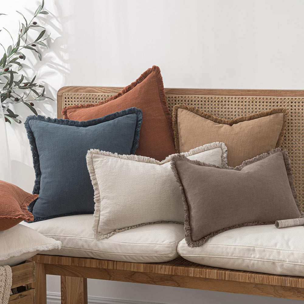MIULEE Linen Fringe Decorative Fall Throw Pillow Covers Malt Ball 20x20