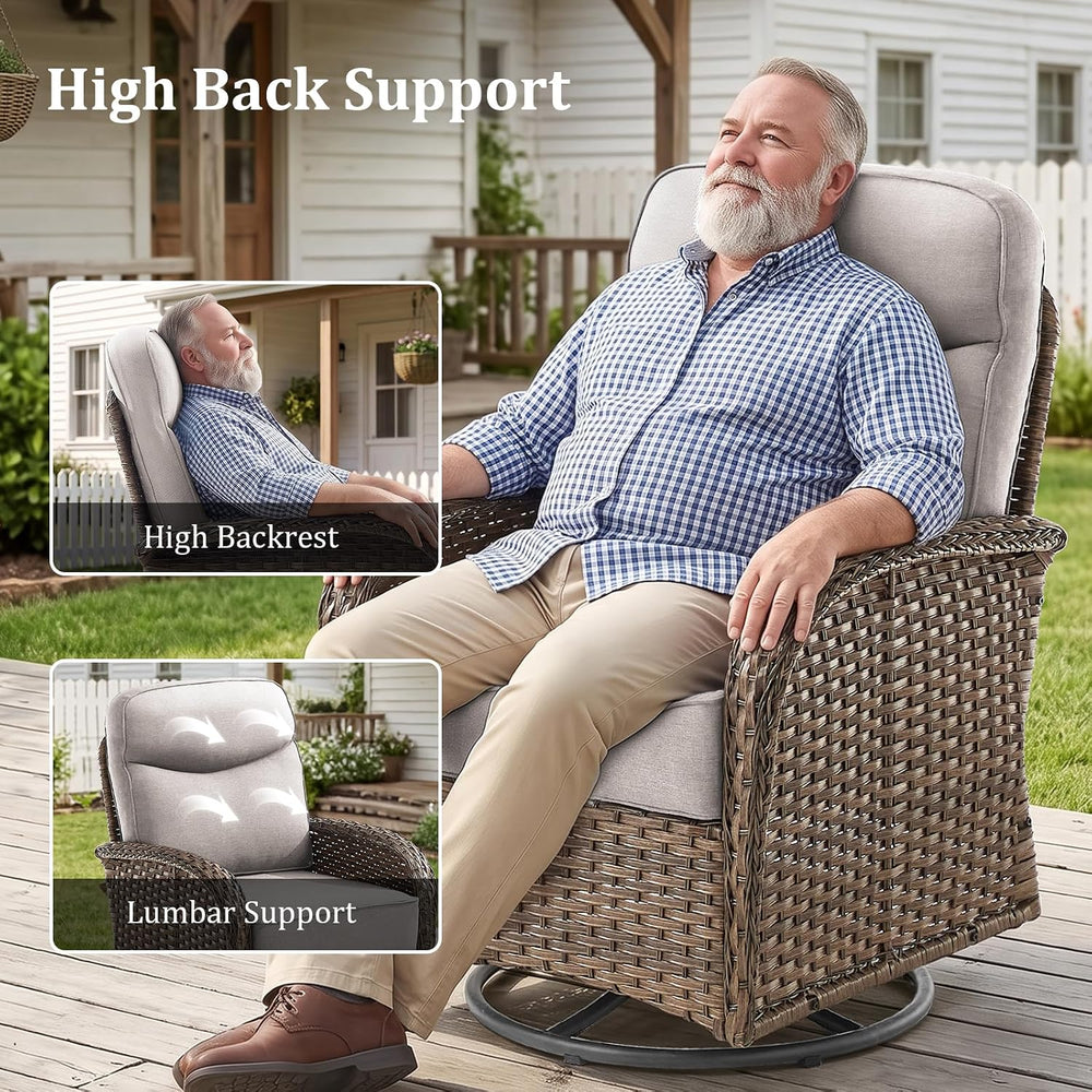 3Pc Patio Furniture Set, Swivel Chairs & Side Table Brown/Gray