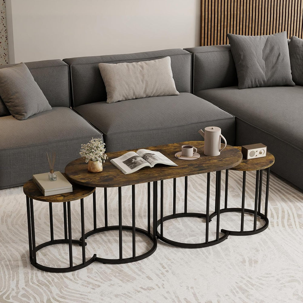GIANTEX Nesting Coffee Table Set of 3, Living Room Table Set, Brown