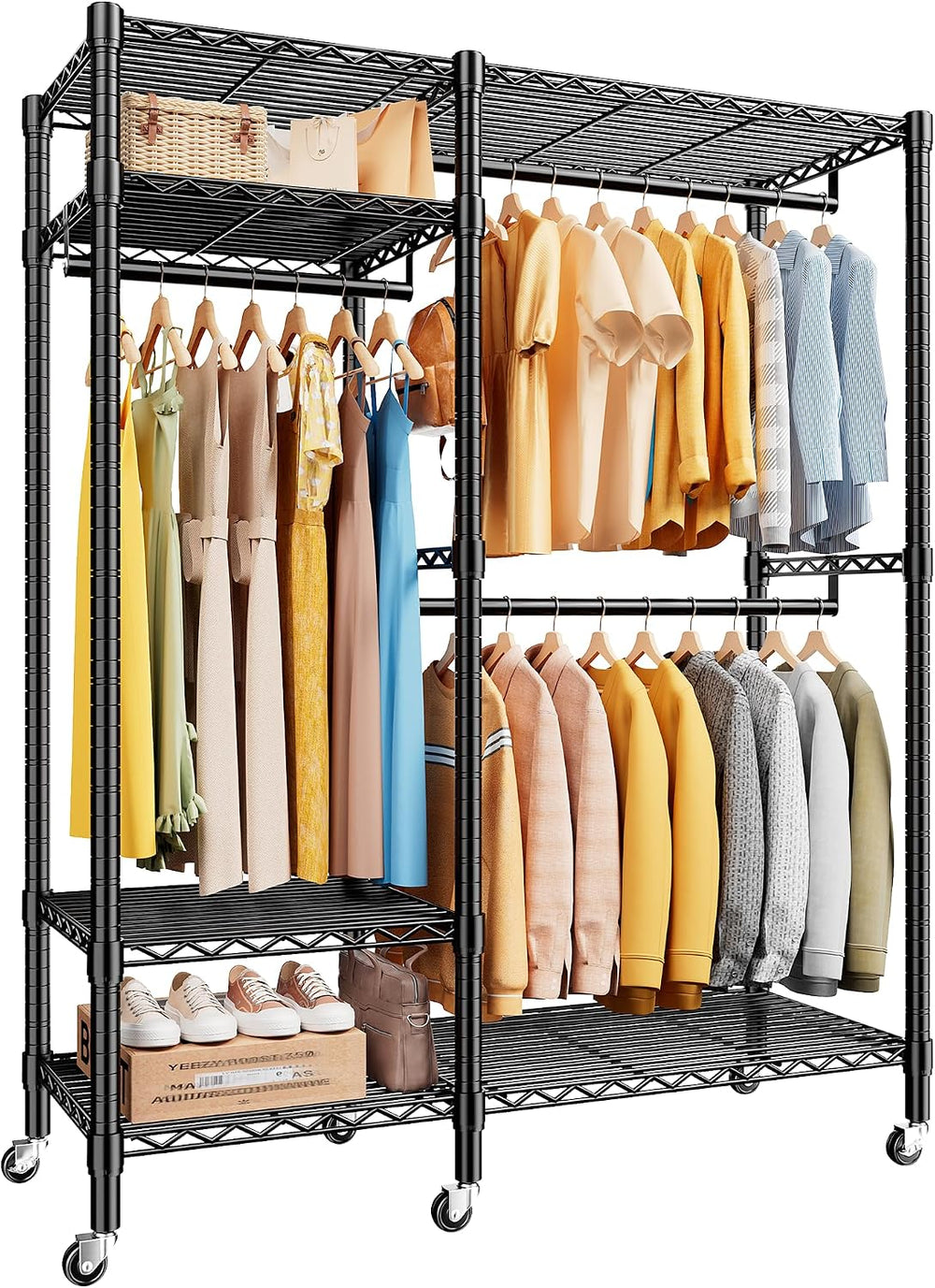 Raybee Clothes Rack with Wheels, Heavy Duty Loads 780LBS, Space-Saving