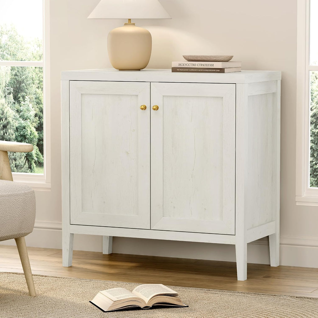 EYYTHUNG Sideboard Buffet Cabinets with Adjusable Shelves, Farmhouse Storage Cabinet, Credenza, Accent Cabinet, Kitchen Coffee Bar Console Table for Living Dining Room, Antique White
